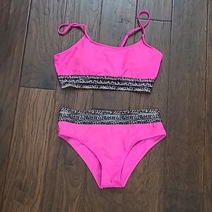 Hot Pink Bikini Set with Animal Print & Sheer Banding size Large